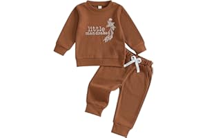 Gueuusu Toddler Baby Boy Girl Fall Outfit Letters Embroidery Long Sleeve Waffle Knit Sweatshirt and Pants Set