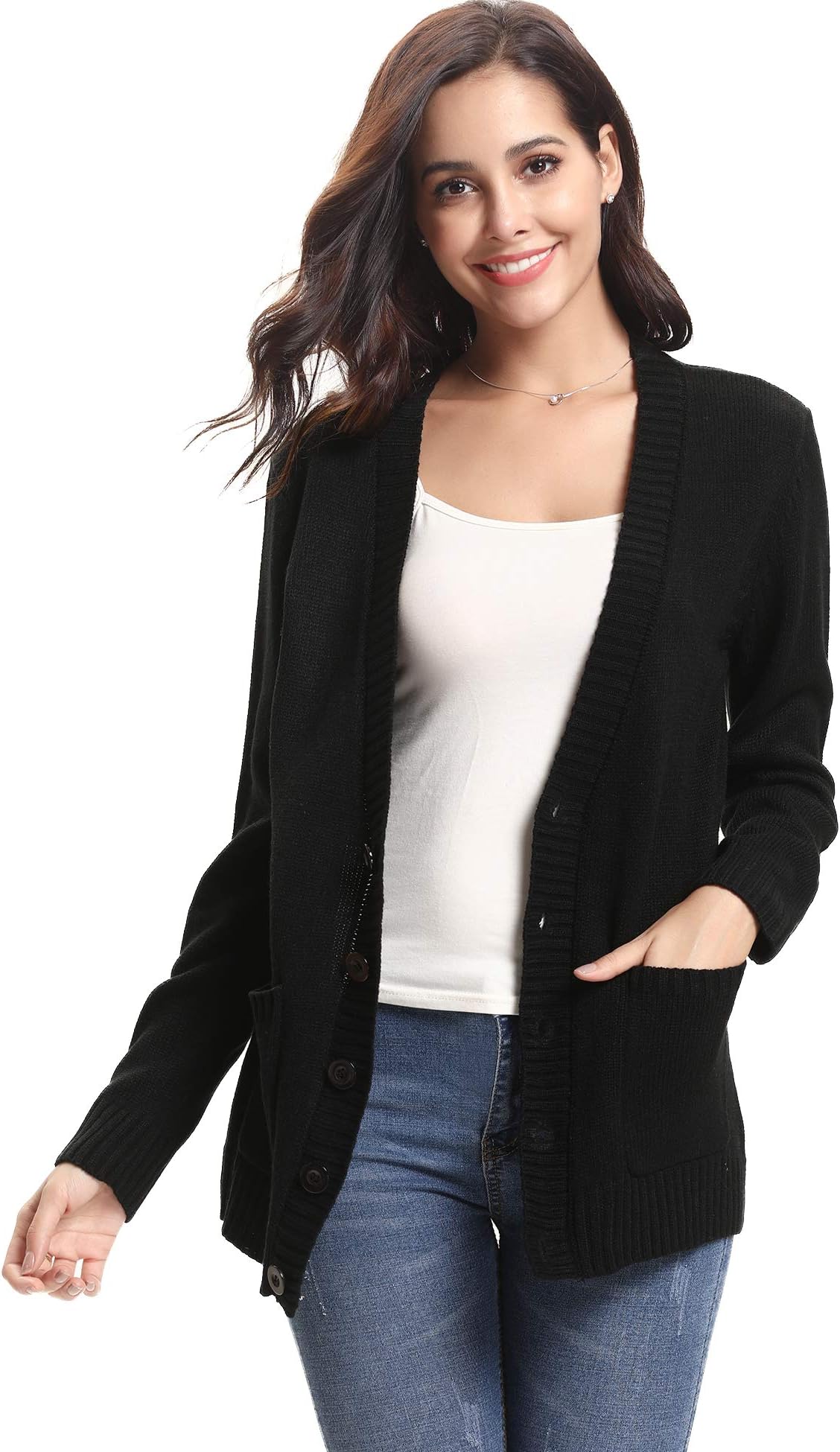 Cardigans for Women Lightweight Long Sleeve Button Down Chunky Cable Knitted Sweater Jumper Cardigan with Pockets
