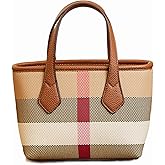 Waiyqju Small Size Luxury Plaid Canvas and Leather Women's Top Handle Tote for Everyday Play Shoulder Bag Mini Satchel