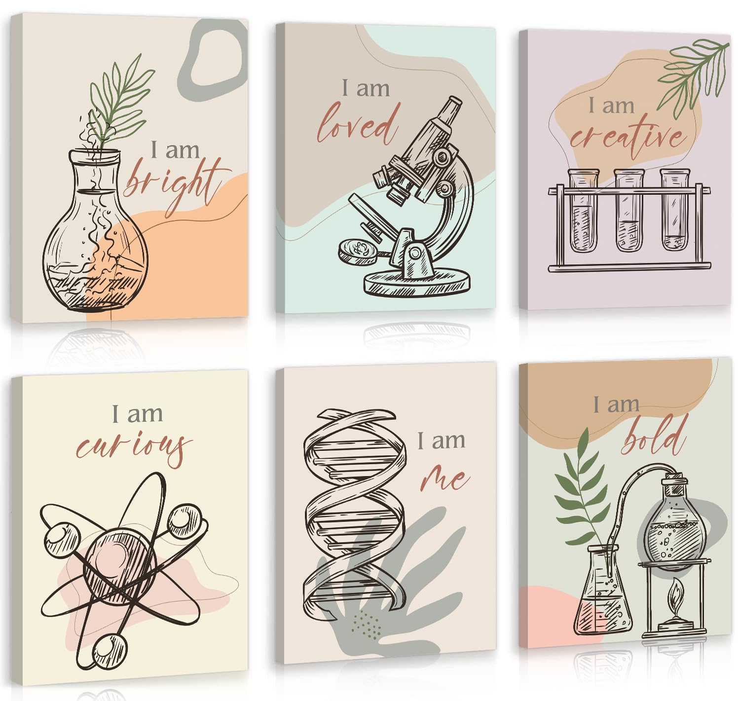Photo 1 of CHDITB Chemical Science Art Print for Classroom, Boho Funny Chemistry Motivational Poster Set of 6(8x10inch) Middle School Science Explore Canvas Framed Wall Art for Laboratory Lab Library Decor