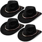 Geyoga 4 Pack Cowboy Hat for Women and Men Western Suede Hat Panama Cap Cowboy & Cowgirl Cap Halloween Felt Wide Brim