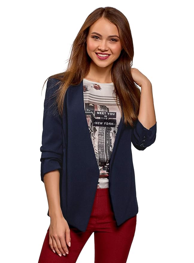oodji Ultra Damen Taillierter Blazer mit 3/4-Arm