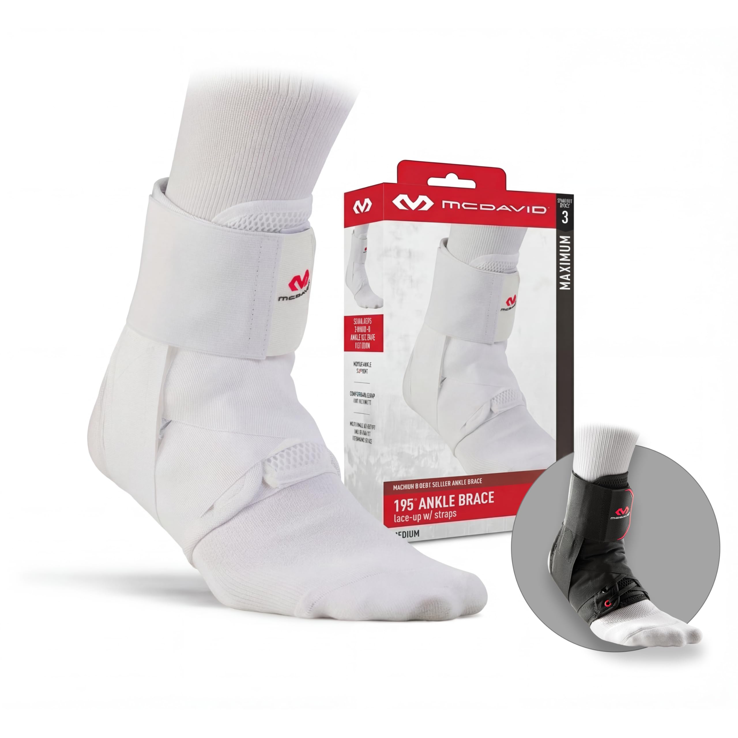 McDavid - Ankle Support Brace Unisex Adult - Lace Up Ankle Support - Prevents or recovers ankle injuries - Compression Sleeve - Adjustable Wrap (195R)