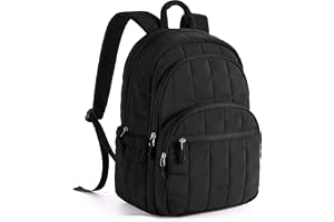 BAGSMART College Laptop Backpack, Travel Backpack for Women, Quilted Casual Daypack, Water-Resistant Bookbag for 15.6 Inch Laptop, Black