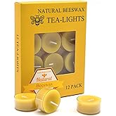 12pcs Natural Beeswax Tealight Candles - Organic Candle Honey Scent Smokeless Clean Burning