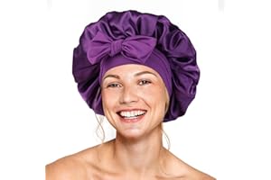 XRACEPHOL Silk Double Layer Satin Hair Bonnet with Elastic Tie Band for Curly Hair - Purple