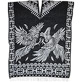 Del Mex Authentic Mexican Poncho Cobija Gaban Blanket -Black & White