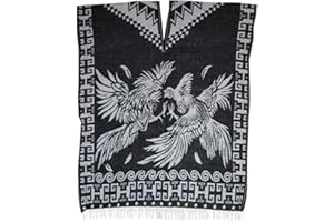 Del Mex Authentic Mexican Poncho Cobija Gaban Blanket -Black & White