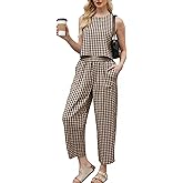 PJFPJF 2 Piece Sets For Women 2026 Summer Matching Wide Leg Crop Pants Outfits Travel Vacation Beach Lounge Sets