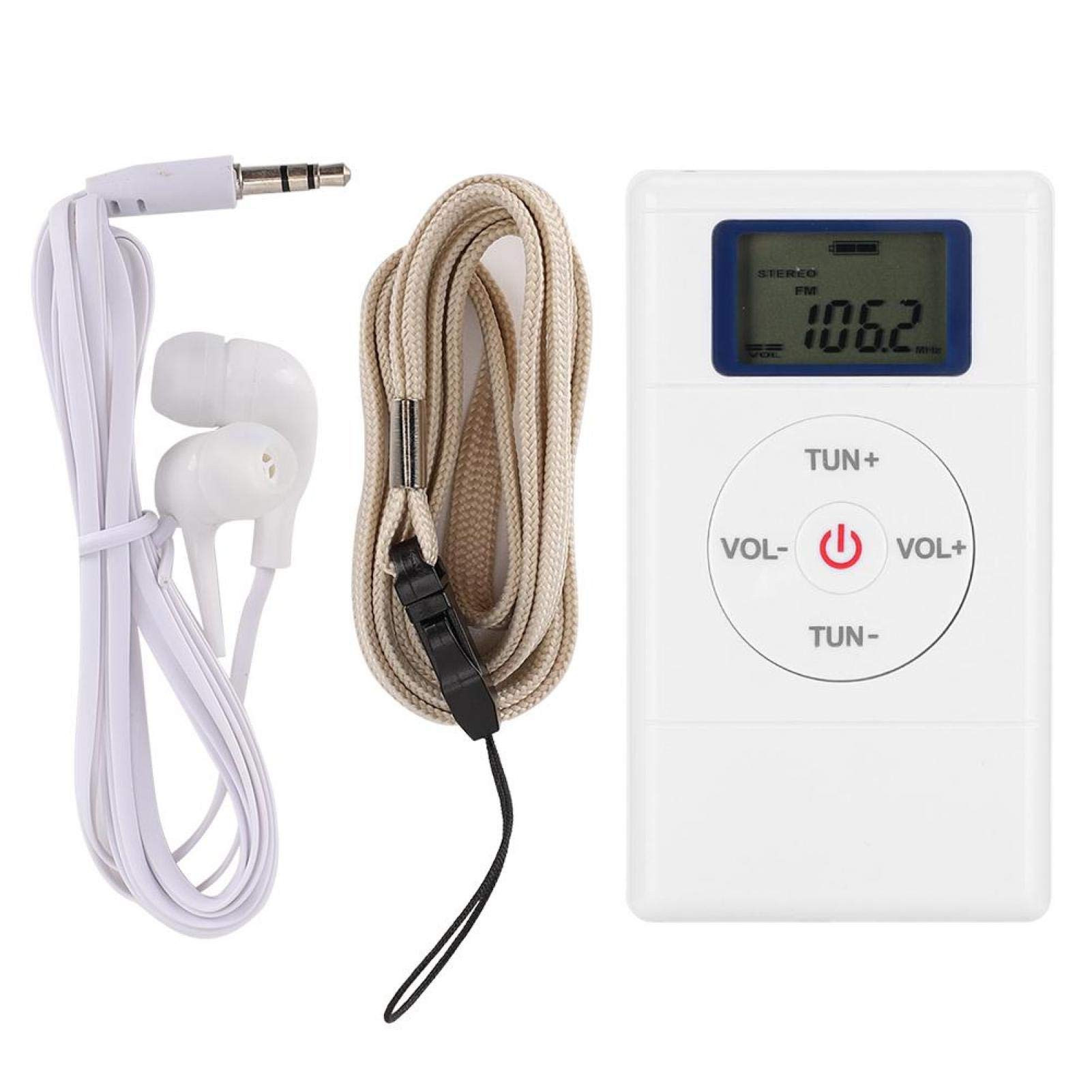 ASHATA Battery Operated Portable Pocket Radio, Mini Digital Tuning FM Radio High Sensitivity Portable Player with Lanyard and Earphone, Mini Pocket Radio
