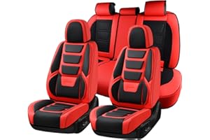 Coverado Car Seat Covers Full Set, Seat Covers for Cars, Front Seat Covers and Back Seat Cover Waterproof Leather Automotive Seat Cover, Universal Car Interior Protectors Cushion for Most Cars Red