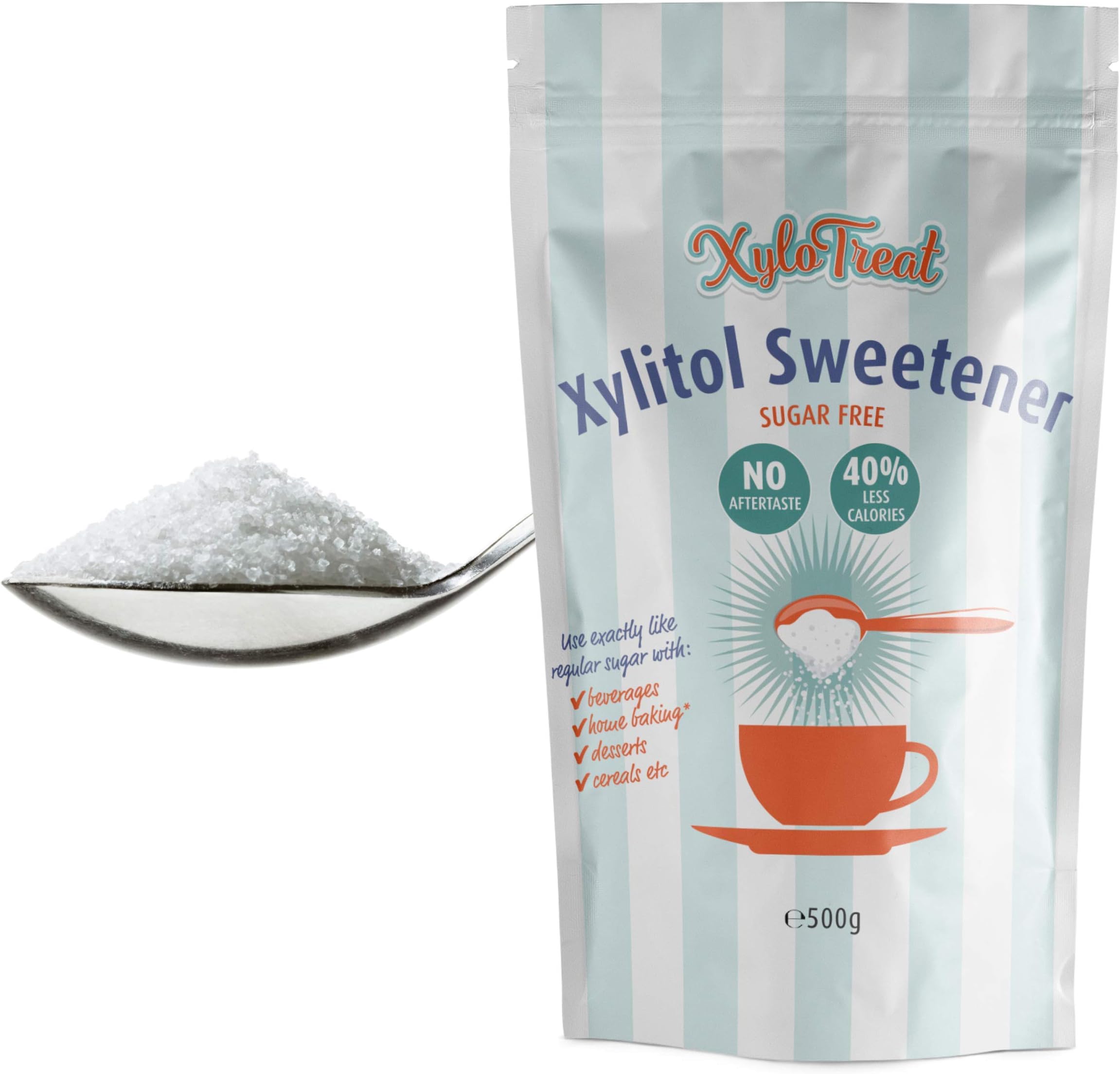 XyloTreat Xylitol Table Top Sugar Free Sweetener - 500g - Natural Ingredients, Natural Sweetener - Non GMO, 100% Vegan Friendly, Kosher, Perfect for Keto and Paleo Diet, Completely Gluten Free