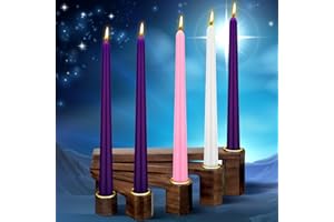 Mifoci 16 Pcs Christmas Advent Walnut Candle Stick and Candle Set 1 Candle Holder Wooden Candlestick Holders and 15 Candle Christmas Advent Wreath and Candle Set Rustic Mantle Holiday Table Decoration