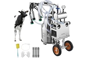VEVOR Electric Cow Milking Machine, 6.6 Gal / 25 L 304 Stainless Steel Bucket, Food-Grade Teat Cups and Silicone Hose, Strong