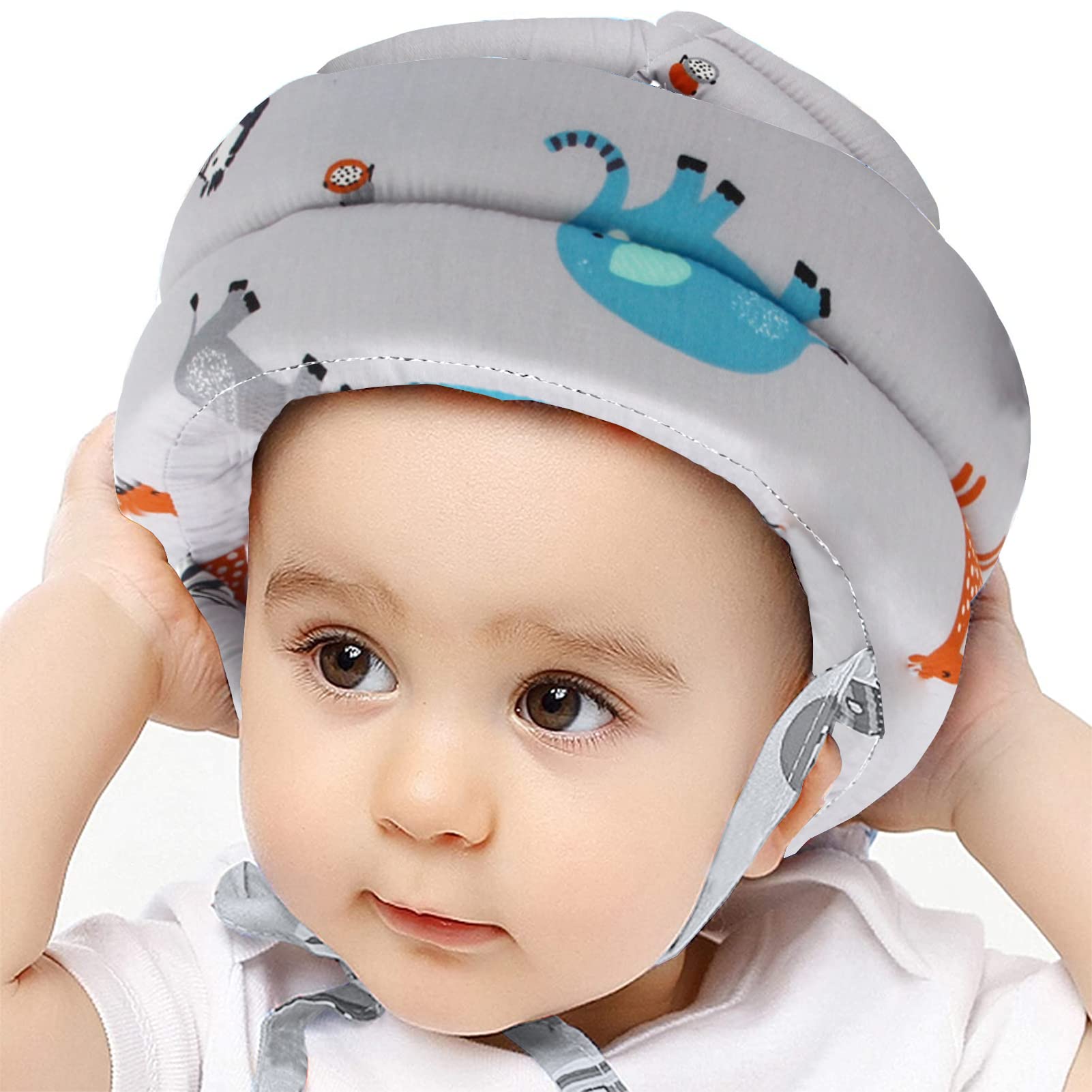 IULONEE Baby bump Helmet soft Infant Head Protector Toddler Protective Hat Cotton Adjustable Baby Helmet Crawling Peach Walking(Grey)