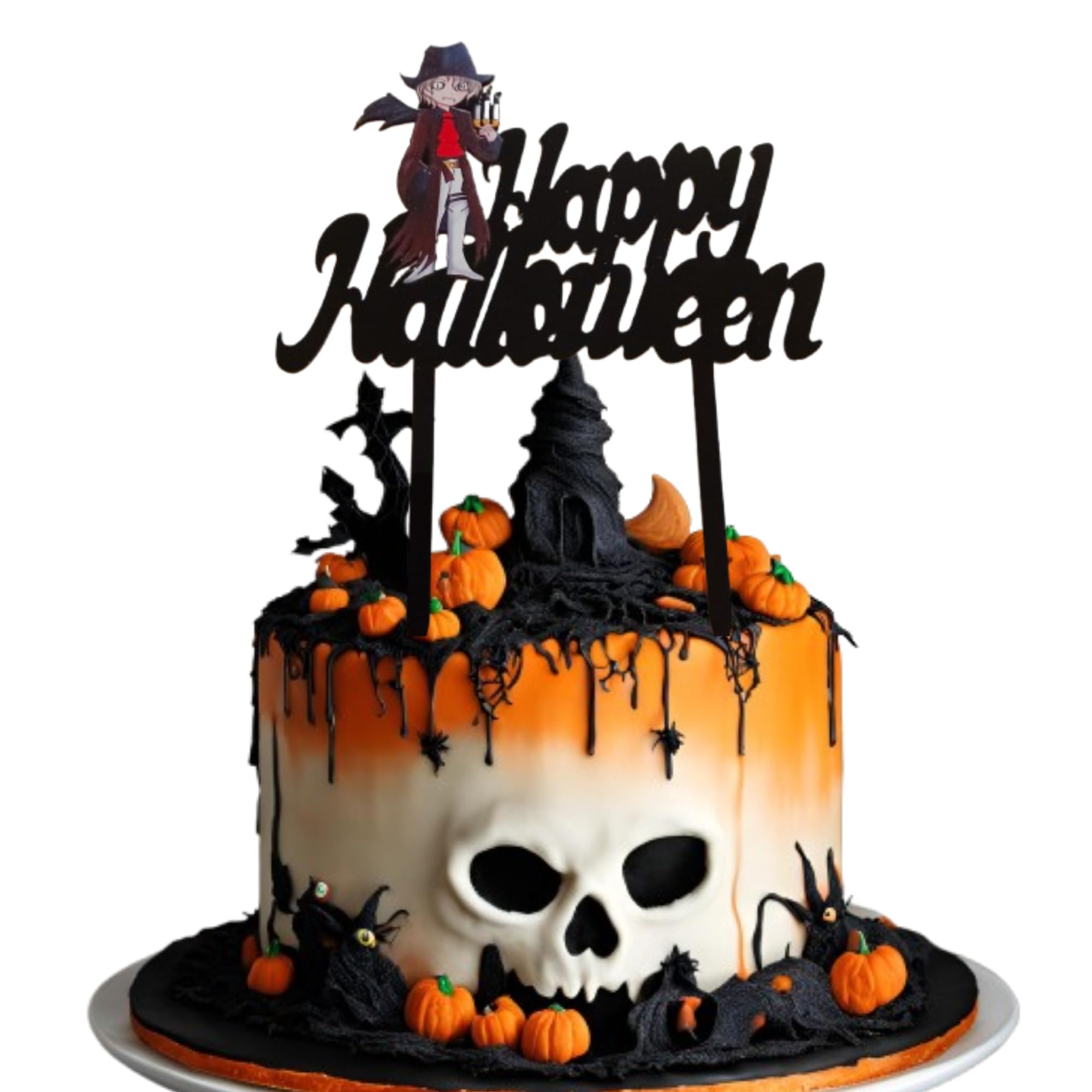 Happy Halloween Cake Topper Acrylic Black Vintage Pumpkin Witch Party Toppers Elegant Decoration UK (H005)