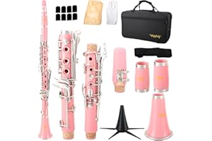 VANPHY Bb Clarinet For Beginners Students B Flat Clarinet 17 Keys Clarinet with Case Stand Strap 2 Barrels 8 Mouthpiece Cushi