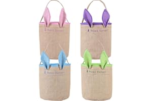 CODDSMZ 4 Pack Easter Bunny Basket Bags Gift Basket Easter Bag Bunny Ear Bag Tote Bag for Egg Hunting Candy and Gifts Carry Bucket (Easter Bunny Bag 01)