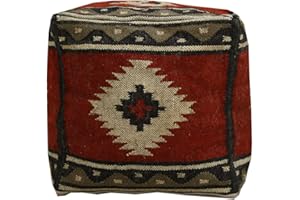 Trade Star Vintage Wool Jute Pouffe Cover Authentic Kilim Pouf Cover Fair Trade Kelim Pouf Ottoman Cover for Living Room Rustic Handmade Footstool Case Home Decor Seating Pouf Cover (Pattern 2)