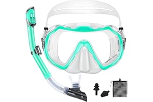 PIYAZI Snorkeling Gear for Adults, Adult Snorkel Set, Panoramic Anti-Leak and Anti-Fog Tempered Glass Lens Snorkel Gear, Adjustable Snorkle Mask Set Adult with Mesh Bag Ear Plug for Snorkeling