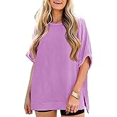 Tankaneo Womens Oversized T Shirts Summer Casual Ribbed Batwing Short Sleeve Tunic Tops Loose Fit Dolman Sleeve Tees