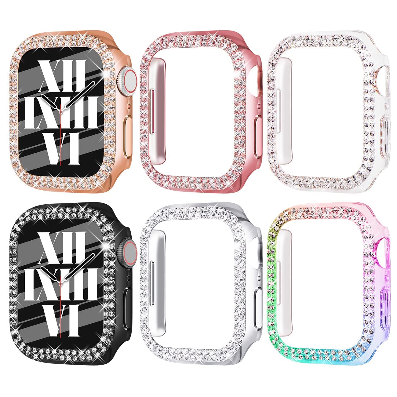 FULLIFE 6-Pack for Apple Watch Ultra 3/2/1 Case Series 11 10 9 8 7 6 5 4 3 2 1 SE3 49/45/44/42/41/40/38mm Bling Face Cover Sparkling Frame for iWatch Women