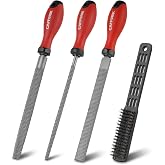 CAFFORIK 4PCS Wood Rasp File Set, 8-Inch, High-strength carbon steel, Flat/Half-round/Round Wood file with Handle, Wire Brush, For Woodworking