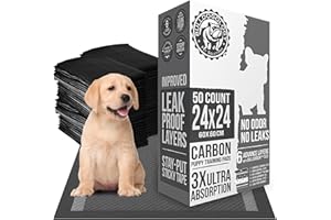 BULLDOGOLOGY PET SOLUTIONS Bulldoglogy 50-Count Carbon Black Dog Pads Puppy Training Pads with Adhesive Tape 24x24 - Large Charcoal Puppy Pads Dog Training Wee Pads, Odor Control Thick Pee Pads for Dogs Extra Quick Dry