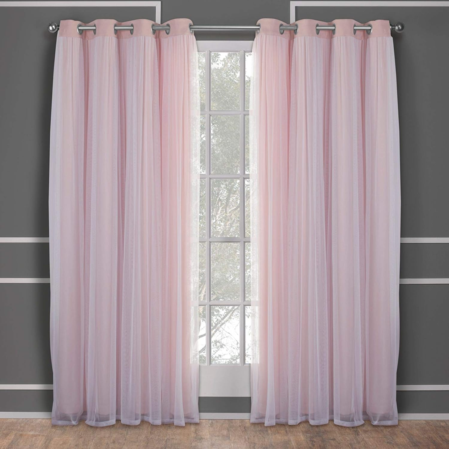 Exclusive Home Curtains Catarina Layered Solid Blackout and Sheer Window Curtain Panel Pair with Grommet Top, 52x84, Rose Blush, 2 Count: Home & Kitchen