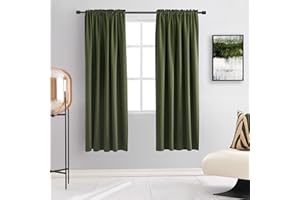 DONREN Dark Olive Green Blackout Curtains for Classical Dining Room Kitchen Bathroom Deco - Loden Room Darkening Thermal Insulated Window Curtain Panels for Bedroom,Set of 2 Panels,W 52 x L 63