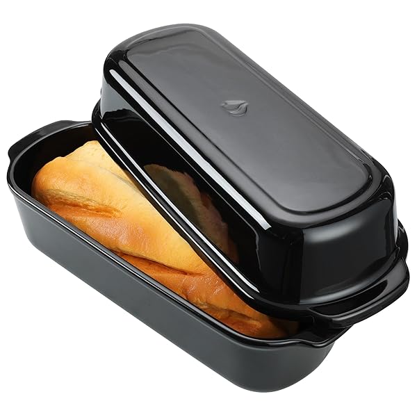 NAVARIS BREAD PAN WITH LID – CERAMIC BAKEWARE TIN FOR BAKING HOMEMADE SOURDOUGH LOAVES – STONEWARE LOAF PANS OR CAKE DISHES FOR OVEN – DISHWASHER SAFE TINS – 13.3 X 5.5(34 X 14CM)