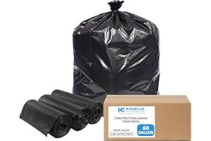 KINZUA ENVIRONMENTAL KINZUA 60 Gallon Contruction-Grade Trash Bags | Largest Capacity 60 Gallon | 10 Bags | 2 Mil Black | Tear-Resistant | Multi-Purpose (10-Pack)