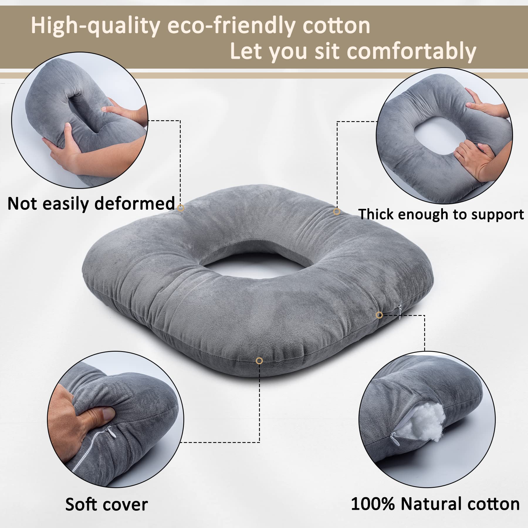 Donut Pillow for Tailbone Pain Relief, Wheelchair Cushion for Hemorrhoids and Bed Sores, Pregnancy, Donut Pillow Suitable for Office, Long Travel, Car and Home Sofa