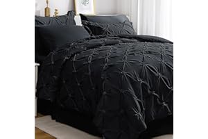 JOLLYVOGUE Queen Comforter Set 7 Pieces, Black Bed in a Bag Comforter Set for Bedroom, Bedding Comforter Sets with Comforter, Sheets,Ruffled Shams & Pillowcases