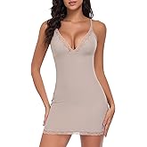 Werkiss Full Slip for Women Under Dress Slim Slip Dress Adjustable Straps Nightgown V Neck Sleepwear Cami Mini Dress