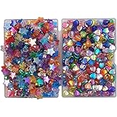 INSPIRELLE 600 Pieces Acrylic Star and Heart Beads AB Finish Spacer Beads for Jewelry Craft Making