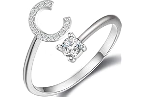 Haoze Initial Letter Ring for Women Girls Silver Stackable Alphabet Rings with Initial Adjustable Crystal Inlaid Initial Rings Bridesmaid Gift