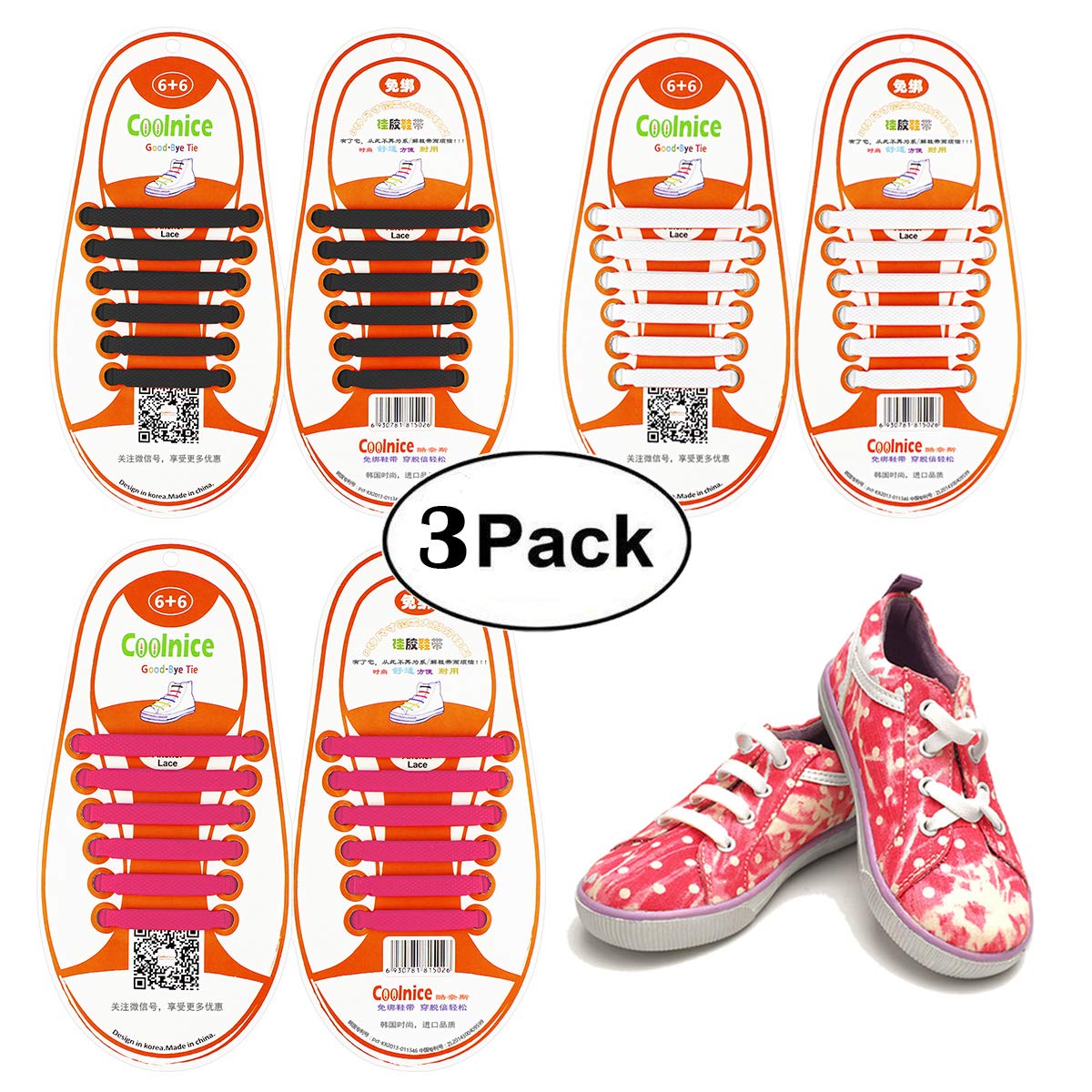 Shackcom No Tie Shoelaces for Men, Women&Kids-Elastic Tieless Shoelaces Adults Sports - Flat Waterproof Stretchy Silicone Shoe Laces with Multicolor for Causual Shoes and Athletic Running Shoes-Eliminate Loose Shoelace Accidents