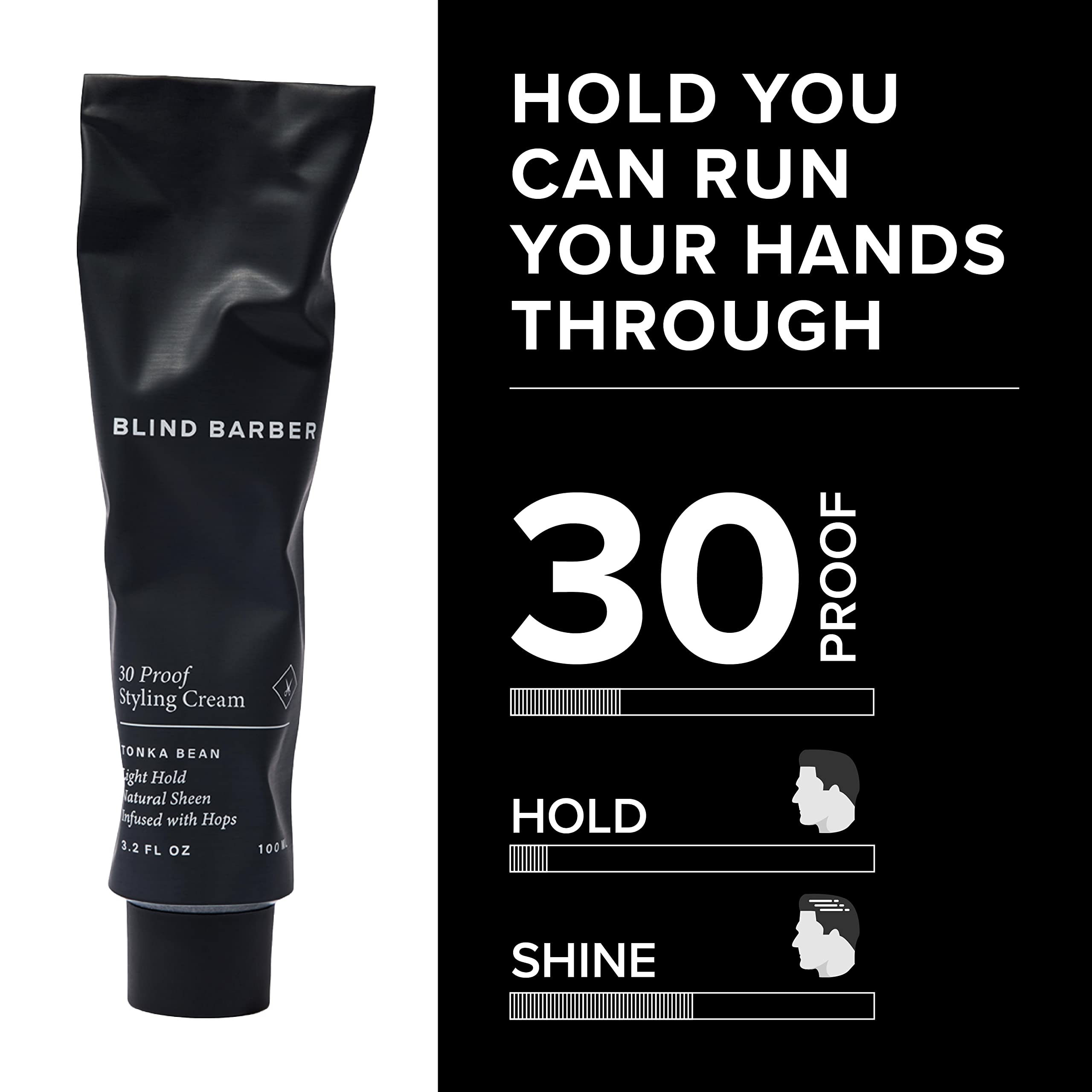Blind Barber 30 Proof Hair Cream for Men - Styling Cream & Beard Tamer - Light Hold & Natural Shine - Paraben & Sulfate-Free, Water-Based Hair Products - Tonka Bean Scent (3.2 Fl oz)