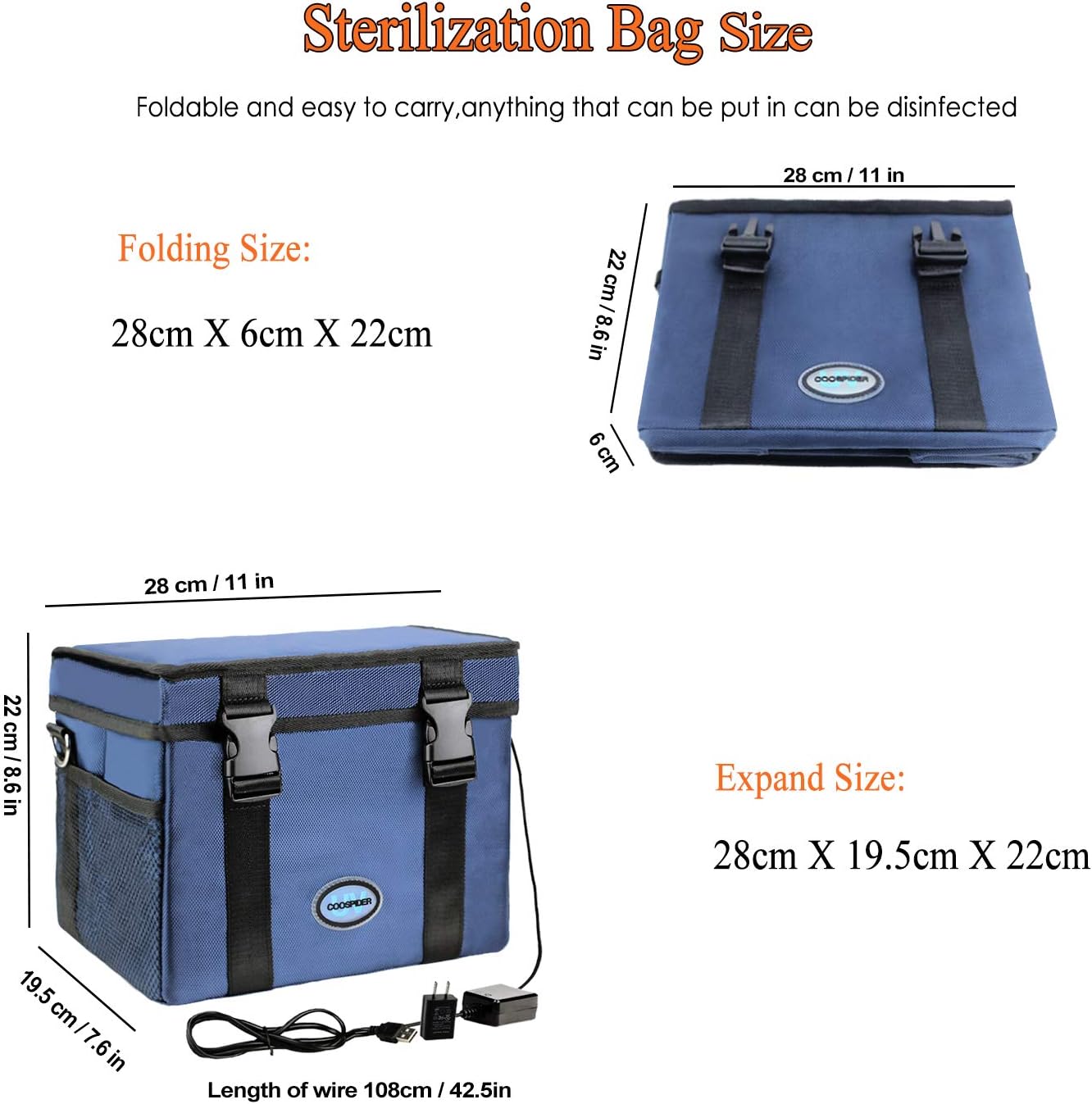 UV-C Light UV Cleaner Bag Portable/USB Input/Jumbo Size Capacity / 5/15/30 Minutes Timer/UVC Without Ozone Smell ( Sterile tote CTUV-T2)