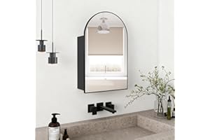 Arched Medicine Cabinet Mirror Bathroom Mirror Cabinet with Storage Brushed Aluminum Frame Wall-Mount Medicine Cabinet (Black