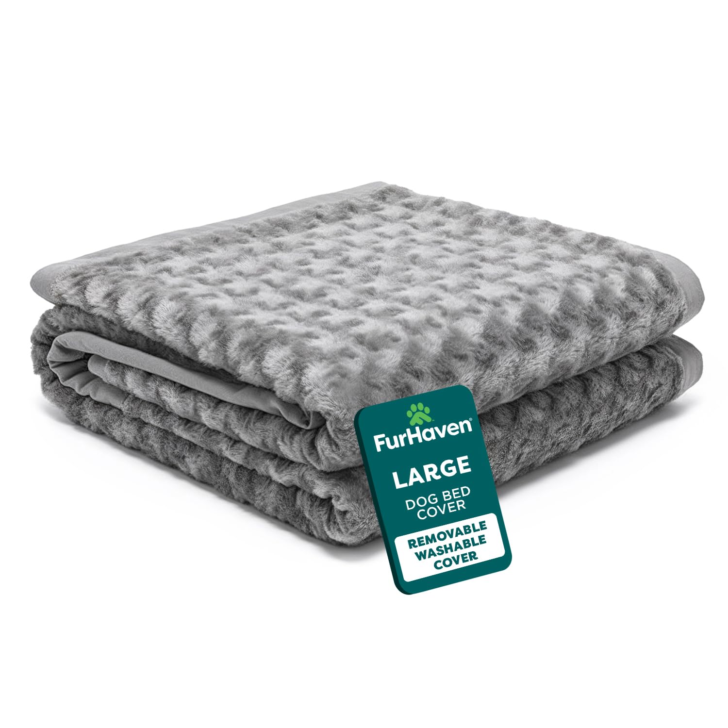 FurHaven Replacement Dog Bed Cover Ultra Plush Faux Fur & Suede Mattress, Machine Washable - Gray, Large