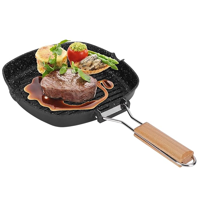 Camping Grill Pan, NonStick Foldable Wooden Handle Durable Frying Pan