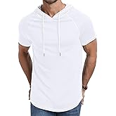 Aiyino Men's Short Sleeve Hoodie Workout Gym Sweatshirt Muscle Fit Fashion Athletic Hoodies Pullover Cotton Hooded T-Shirts