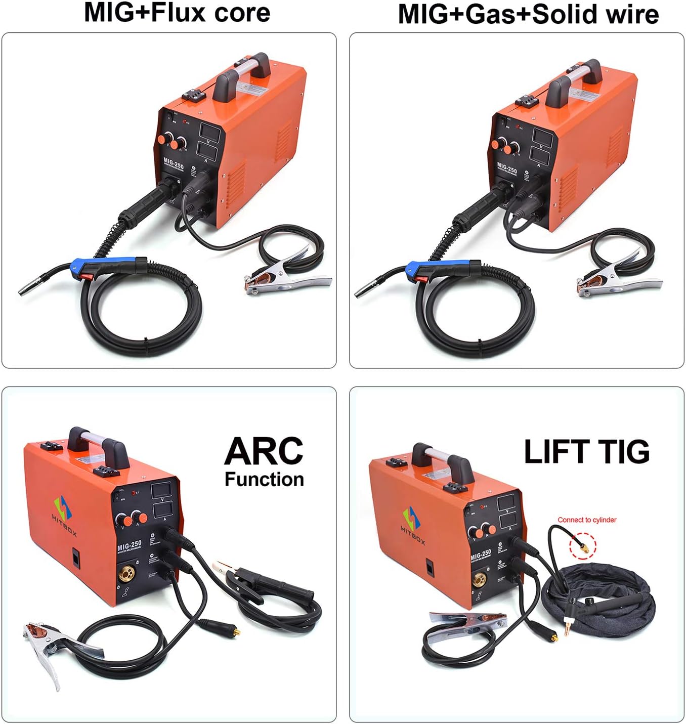 HITBOX New Arrival Mig Welder MIG TIG ARC Welding Machine Gas Gasless Welder 220V Mig Welding Machine 3 in 1 MIG250 - - 