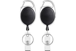 Teskyer 2 Pack Badge Holders, Retractable Badge Reel with Carabiner Belt Clip and Key Ring for ID Card Name Holder and Keycha
