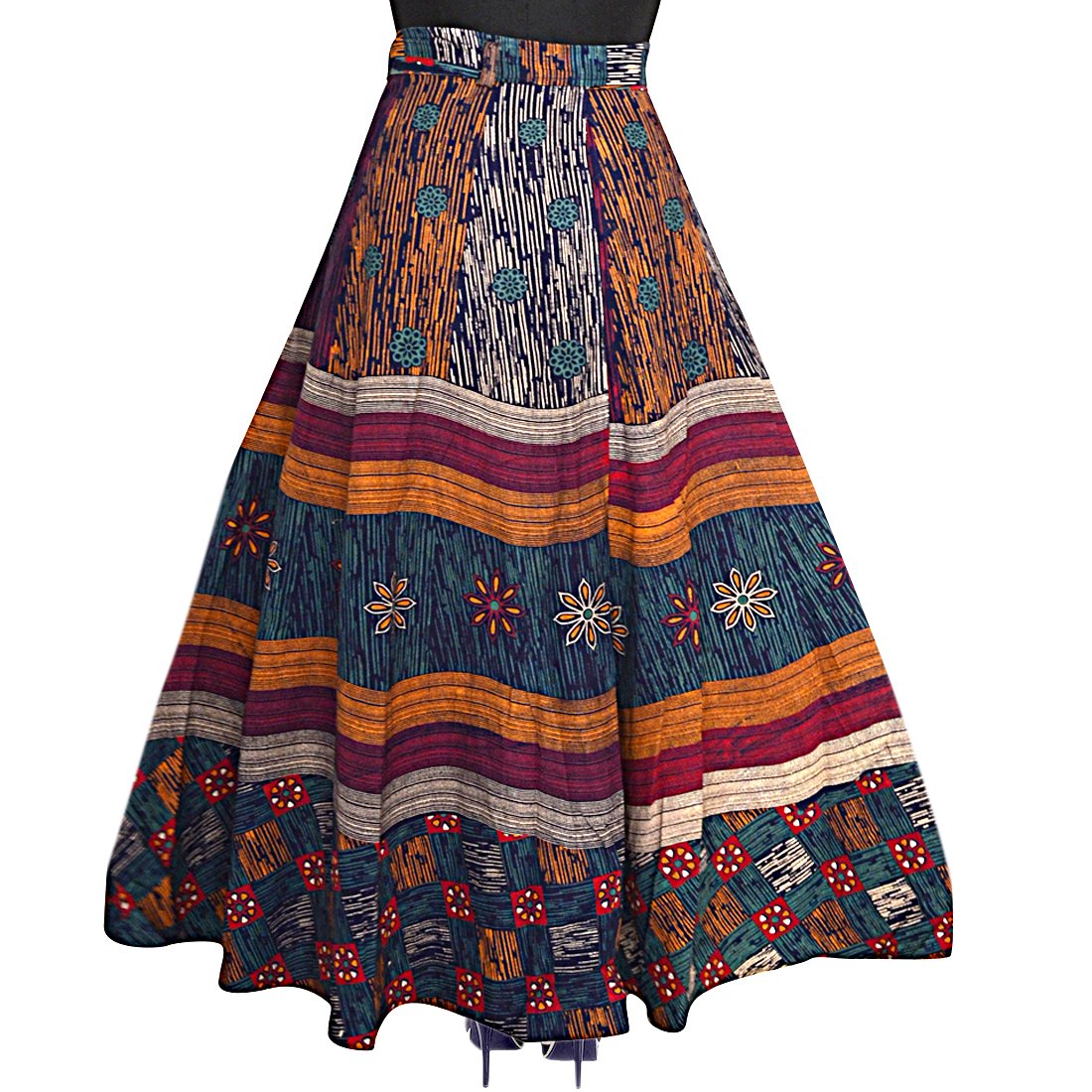 jwf women's cotton jaipuri print wrap-around skirt