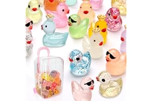 Breelytic 25pcs Mini Resin Ducks with Mini Suitcase, 12pcs Glitter &13pcs Luminous Tiny Duck Resin Animals for Fairy Garden Accessories, Dollhouse, Landscape, Succulents Decor, DIY Craft