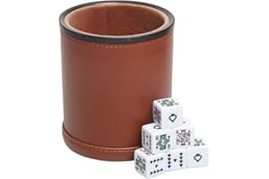 TOPTAN Leatherette Dice Cup with Poker Dice, Felt Lining Quiet Shaker for Playing Yahtzee/Farkle/Liars Dice,