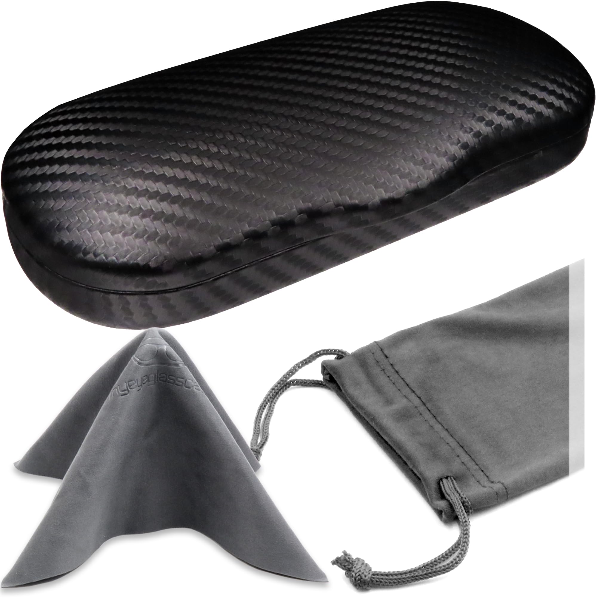 Photo 1 of MyEyeglassCase Glasses Case Hard Shell for Small - Medium Frames - Eyeglass Clam Shell Hard Men & Women - Travel Eyewear Holder with Cleaning Fabric Cloth - Protective Storage (AS196 Carbon Black)